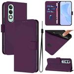 For OPPO K12x 5G Global Skin Feel Solid Color Leather Phone Case with Lanyard(Violet)