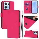 For OPPO Reno8 5G Skin Feel Solid Color Leather Phone Case with Lanyard(Rose Red)