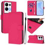 For OPPO Reno8 Pro 5G Global Skin Feel Solid Color Leather Phone Case with Lanyard(Rose Red)