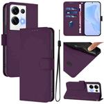 For OPPO Reno8 Pro 5G Global Skin Feel Solid Color Leather Phone Case with Lanyard(Violet)