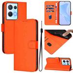 For OPPO Reno8 Pro 5G Skin Feel Solid Color Leather Phone Case with Lanyard(Orange)