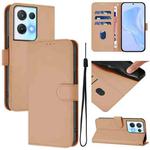 For OPPO Reno8 Pro 5G Skin Feel Solid Color Leather Phone Case with Lanyard(Nude)