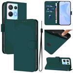 For OPPO Reno8 Pro 5G Skin Feel Solid Color Leather Phone Case with Lanyard(Dark Green)