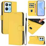 For OPPO Reno8 Pro 5G Skin Feel Solid Color Leather Phone Case with Lanyard(Lemon Yellow)