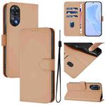 For OPPO Reno8 T 4G Skin Feel Solid Color Leather Phone Case with Lanyard(Nude)