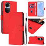 For OPPO Reno10 Global Skin Feel Solid Color Leather Phone Case with Lanyard(Red)