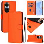 For OPPO Reno10 Global Skin Feel Solid Color Leather Phone Case with Lanyard(Orange)