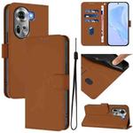 For OPPO Reno11 5G Global Skin Feel Solid Color Leather Phone Case with Lanyard(Brown)