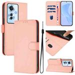 For OPPO Reno11 F 5G Global Skin Feel Solid Color Leather Phone Case with Lanyard(Pink)