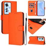 For OPPO Reno11 F 5G Global Skin Feel Solid Color Leather Phone Case with Lanyard(Orange)