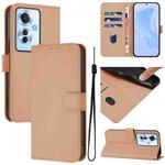 For OPPO Reno11 F 5G Global Skin Feel Solid Color Leather Phone Case with Lanyard(Nude)
