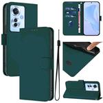 For OPPO Reno11 F 5G Global Skin Feel Solid Color Leather Phone Case with Lanyard(Dark Green)
