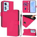 For OPPO Reno11 F 5G Global Skin Feel Solid Color Leather Phone Case with Lanyard(Rose Red)