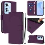 For OPPO Reno11 F 5G Global Skin Feel Solid Color Leather Phone Case with Lanyard(Violet)