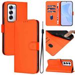 For OPPO Reno12 5G Global Skin Feel Solid Color Leather Phone Case with Lanyard(Orange)