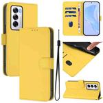 For OPPO Reno12 5G Global Skin Feel Solid Color Leather Phone Case with Lanyard(Lemon Yellow)