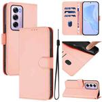For OPPO Reno12 Pro 5G Global Skin Feel Solid Color Leather Phone Case with Lanyard(Pink)