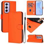 For OPPO Reno12 Pro 5G Global Skin Feel Solid Color Leather Phone Case with Lanyard(Orange)