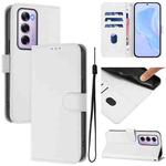 For OPPO Reno12 Pro 5G Global Skin Feel Solid Color Leather Phone Case with Lanyard(White)