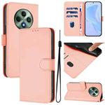 For OPPO Reno12 F Global Skin Feel Solid Color Leather Phone Case with Lanyard(Pink)