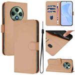 For OPPO Reno12 F Global Skin Feel Solid Color Leather Phone Case with Lanyard(Nude)