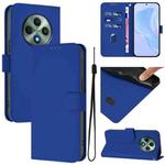 For OPPO Reno12 F Global Skin Feel Solid Color Leather Phone Case with Lanyard(Dark Blue)