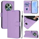 For OPPO Reno12 F Global Skin Feel Solid Color Leather Phone Case with Lanyard(Lavender Purple)