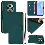 For OPPO Reno12 F Global Skin Feel Solid Color Leather Phone Case with Lanyard(Dark Green)