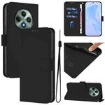 For OPPO Reno12 F Global Skin Feel Solid Color Leather Phone Case with Lanyard(Black)