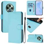 For OPPO Reno12 F Global Skin Feel Solid Color Leather Phone Case with Lanyard(Sky Blue)