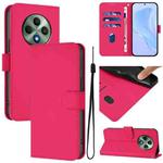 For OPPO Reno12 F Global Skin Feel Solid Color Leather Phone Case with Lanyard(Rose Red)