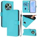 For OPPO Reno12 F Global Skin Feel Solid Color Leather Phone Case with Lanyard(Lake Blue)