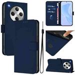 For OPPO Find X8 Skin Feel Solid Color Leather Phone Case with Lanyard(Navy Blue)