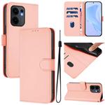 For OPPO Reno13 F 5G Global Skin Feel Solid Color Leather Phone Case with Lanyard(Pink)