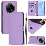 For OPPO A5 Pro China Skin Feel Solid Color Leather Phone Case with Lanyard(Lavender Purple)