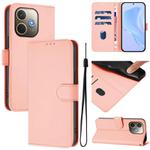 For OPPO A5 Pro 5G Global Skin Feel Solid Color Leather Phone Case with Lanyard(Pink)