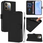For OPPO A5 Pro 5G Global Skin Feel Solid Color Leather Phone Case with Lanyard(Black)