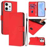 For OPPO Reno14 5G Global Skin Feel Solid Color Leather Phone Case with Lanyard(Red)