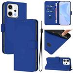 For OPPO Reno14 5G Global Skin Feel Solid Color Leather Phone Case with Lanyard(Dark Blue)