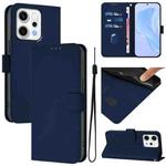 For OPPO Reno14 5G Global Skin Feel Solid Color Leather Phone Case with Lanyard(Navy Blue)