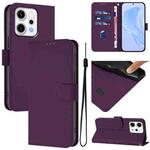 For OPPO Reno14 5G Global Skin Feel Solid Color Leather Phone Case with Lanyard(Violet)