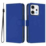 For OPPO Reno14 Pro 5G Global Skin Feel Solid Color Leather Phone Case with Lanyard(Dark Blue)