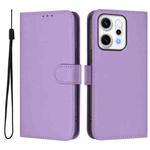 For OPPO Reno14 Pro 5G Global Skin Feel Solid Color Leather Phone Case with Lanyard(Lavender Purple)