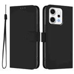 For OPPO Reno14 Pro 5G Global Skin Feel Solid Color Leather Phone Case with Lanyard(Black)