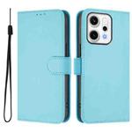 For OPPO Reno14 Pro 5G Global Skin Feel Solid Color Leather Phone Case with Lanyard(Sky Blue)