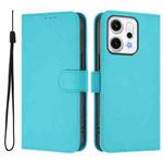 For OPPO Reno14 Pro 5G Global Skin Feel Solid Color Leather Phone Case with Lanyard(Lake Blue)
