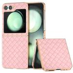 For Samsung Galaxy Z Flip6 Electroplated Frame Woven Texture PU Phone Case(Pink)