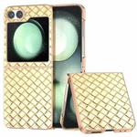 For Samsung Galaxy Z Flip6 Electroplated Frame Woven Texture PU Phone Case(Gold)