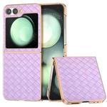 For Samsung Galaxy Z Flip6 Electroplated Frame Woven Texture PU Phone Case(Purple)