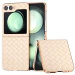 For Samsung Galaxy Z Flip6 Electroplated Frame Woven Texture PU Phone Case(Beige)